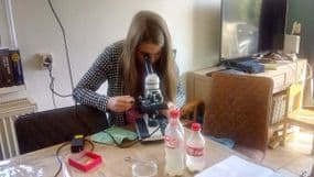 Vanya is working with the microscope