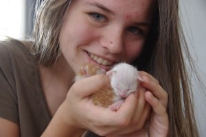 Vanya hugs the kittens